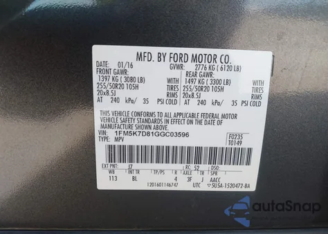 2016 Ford Explorer Xlt from USA, damaged, VIN 1FM5K7D81GGC03596